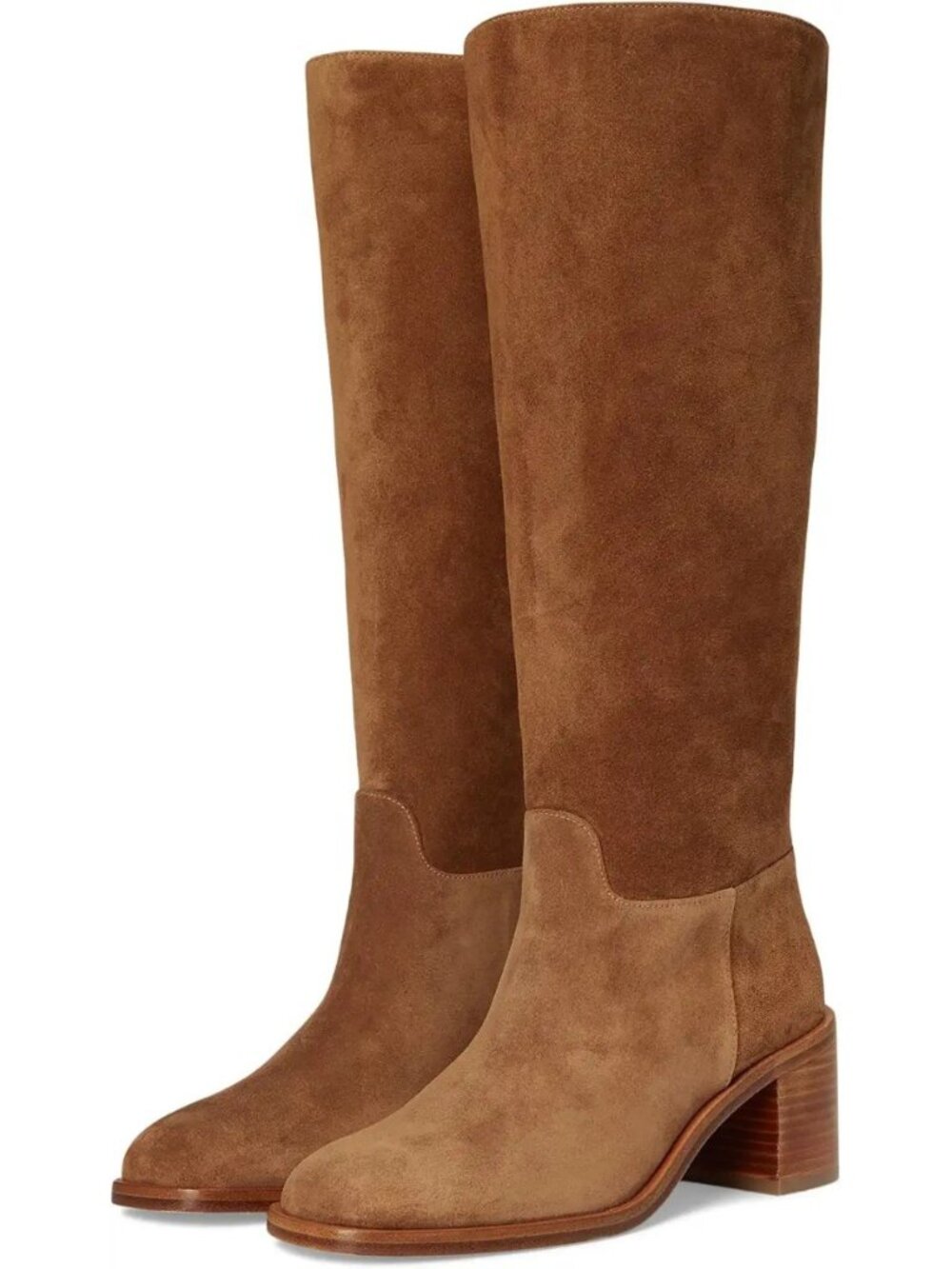 $850 STUART WEITZMAN FINN KNEE HIGH BOOT BLOCK SUEDE SADDLE 9 B (PD5)